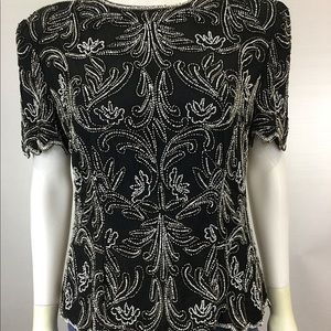 Vintage Stenay White & Sliver beaded Top